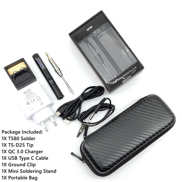 TS80 Mini Electric Soldering Iron Station Portable Organizer Bag Kit Adjustable Temperature Digital OLED Display USB Type C Jack