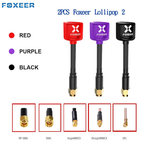 2PCS Foxeer Lollipop 2 RHCP MMCX Right Angle/Straight RHCP UFL SMA/RP-SMA  5.8G 2.5dBi FPV Super Mini Antenna Black Purple Red